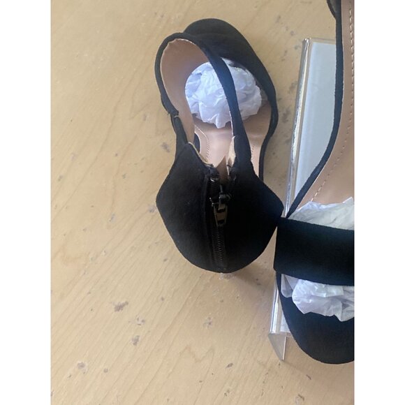 Black Suede Ankle Strap Heels‎ With Back Zipper Size 7.5 Guilty Shoes - Picture 12 of 12